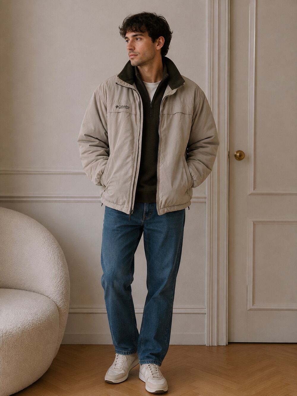 Columbia Men’s L Fleece Lined Jacket Beige Full Zip Outdoor Coat Winter Large - Picture 1 of 10